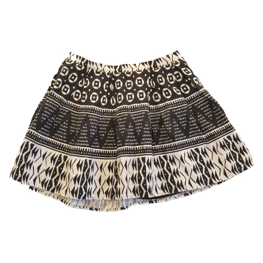 100% Linen Women US 28 Ivory Tribal Abstract Lined Skirt Boho Dessert Southwest